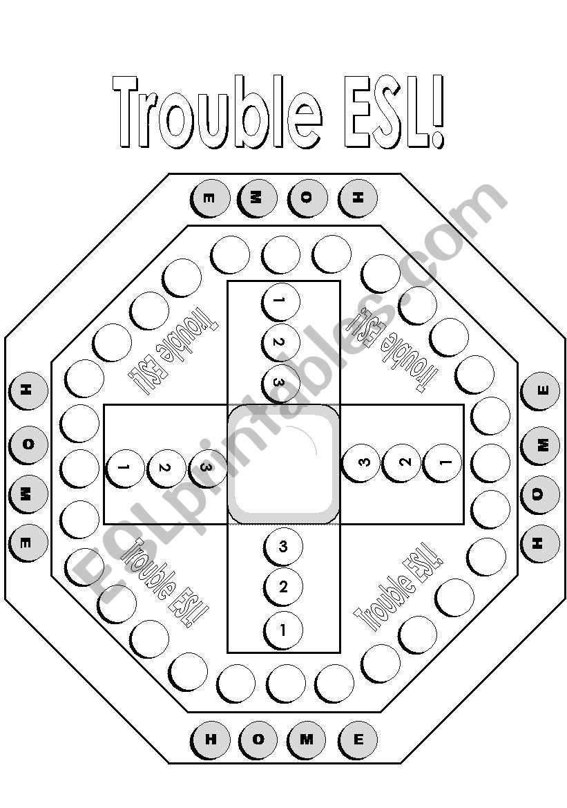 Trouble ESL Board Game/ Game Board Black and White Version (with a touch of grey)
