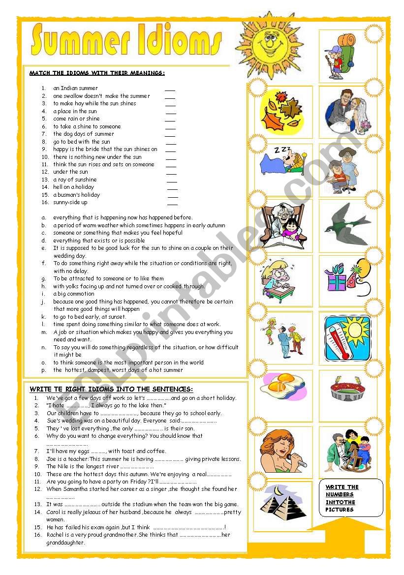 Summer idioms worksheet