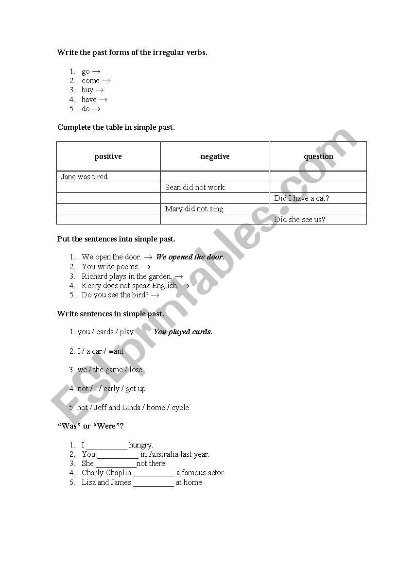 past simple worksheet worksheet