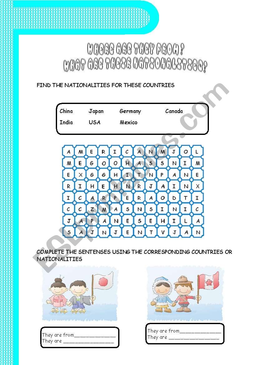 COUNTRIES AND NATIONALITIES worksheet