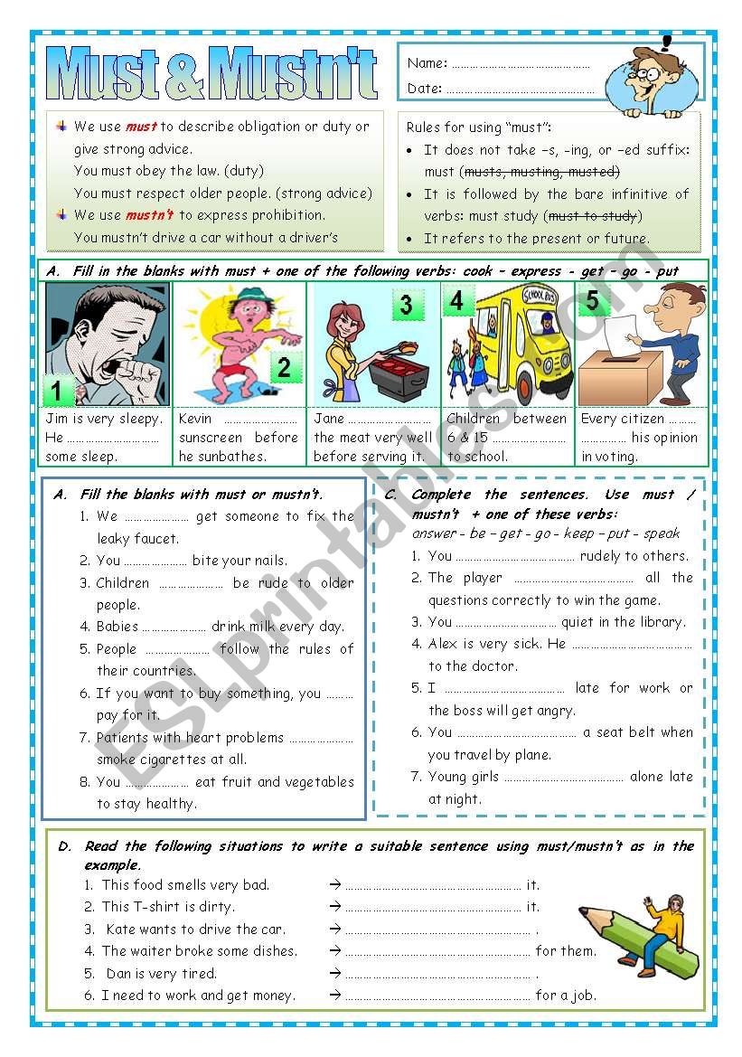 Must Mustn T Esl Worksheet By Missola