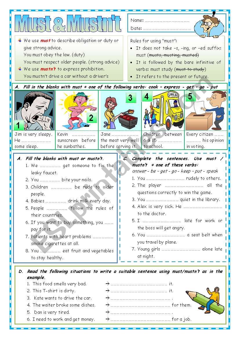 Must & MustnÂ´t worksheet