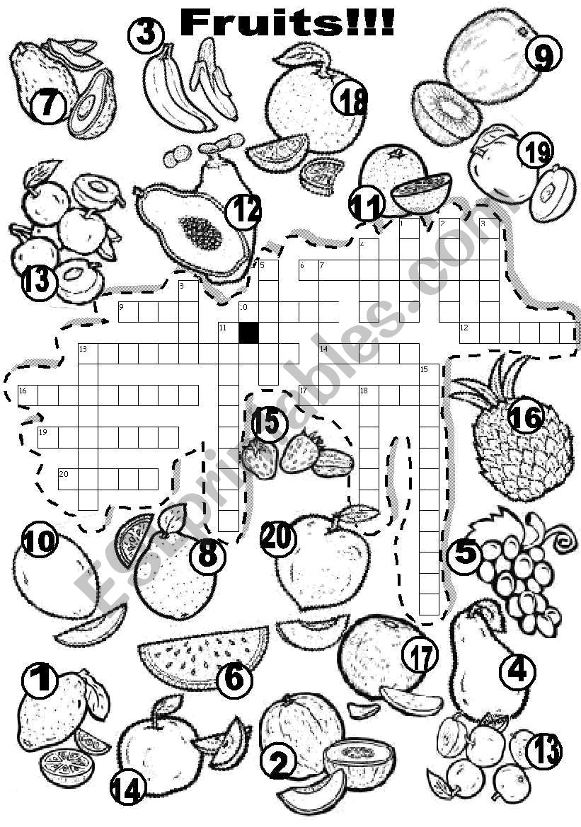 FRUITS CRISS - CROSS PUZZLE worksheet