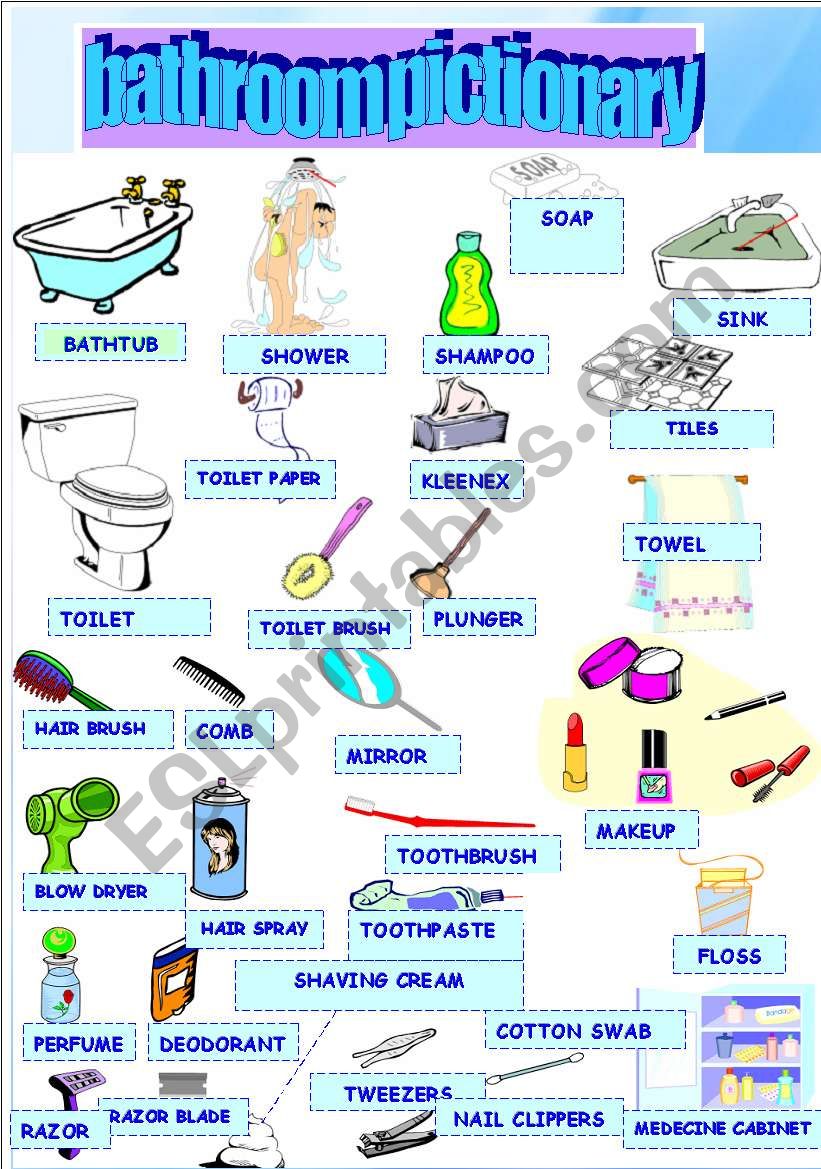 bathroom pictionary worksheet