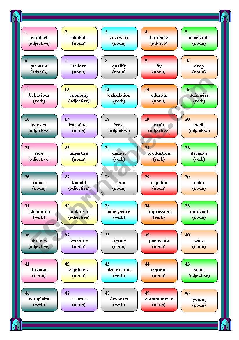 Word formation game 2 worksheet