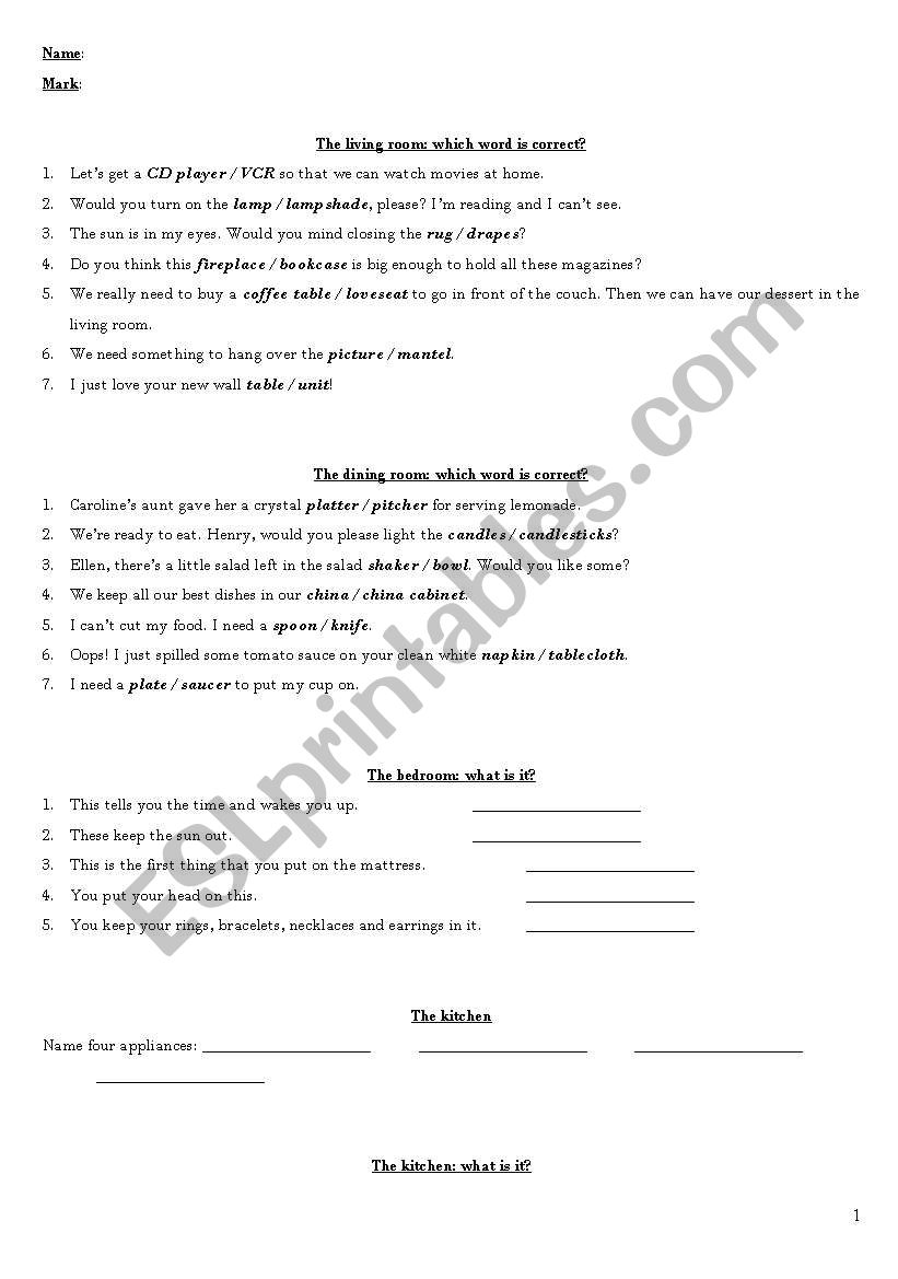 The House worksheet