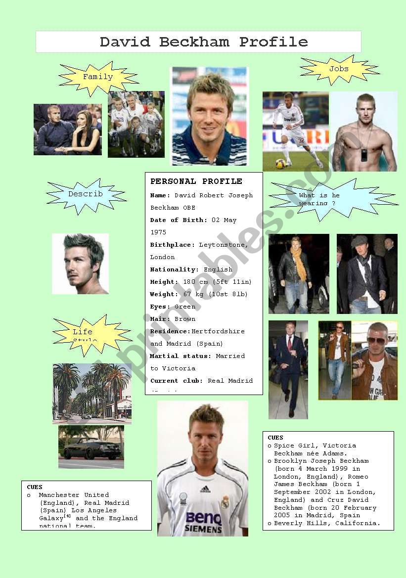 David Beckham Profile worksheet