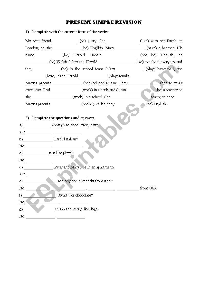 Simple Present Revision  worksheet