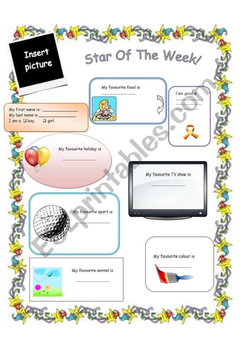 Star student of the week worksheet
