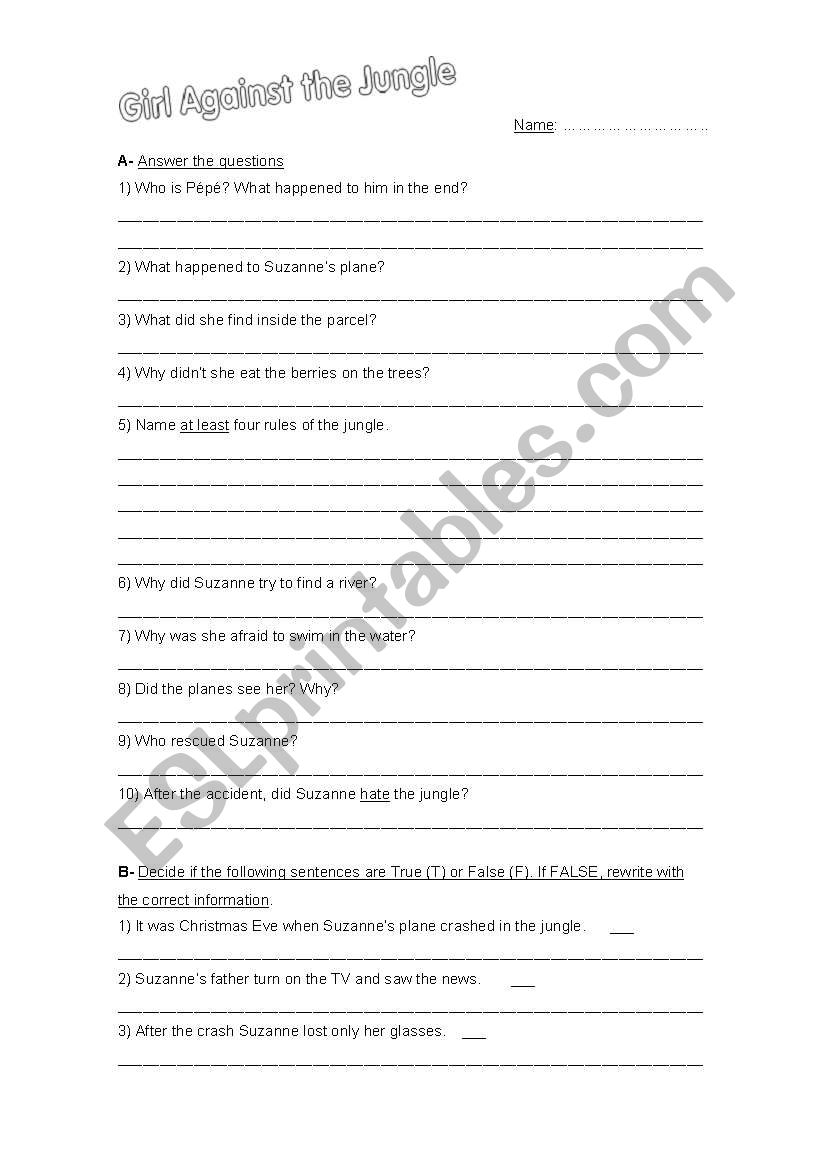 Girl Against the Jungle worksheet