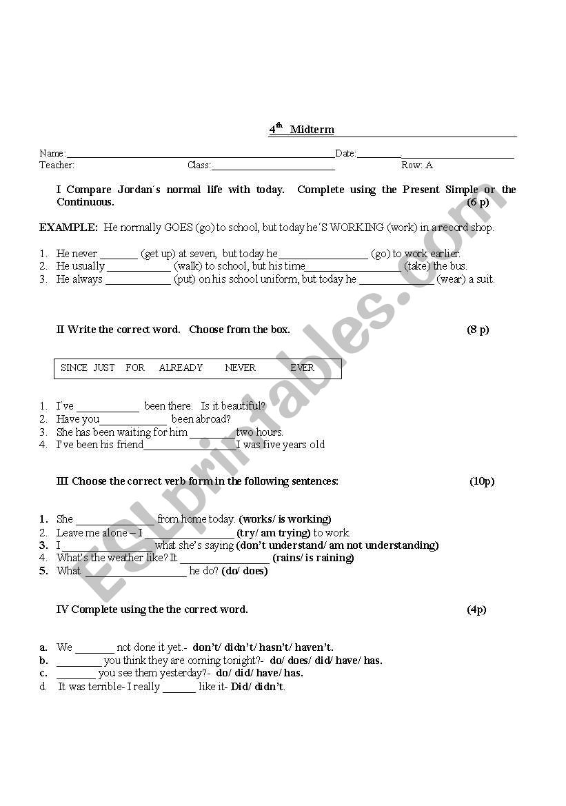 test worksheet