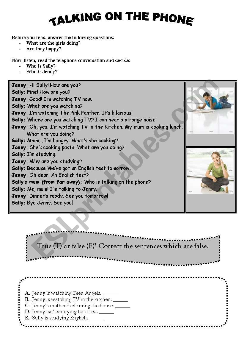 Talking on the phone worksheet