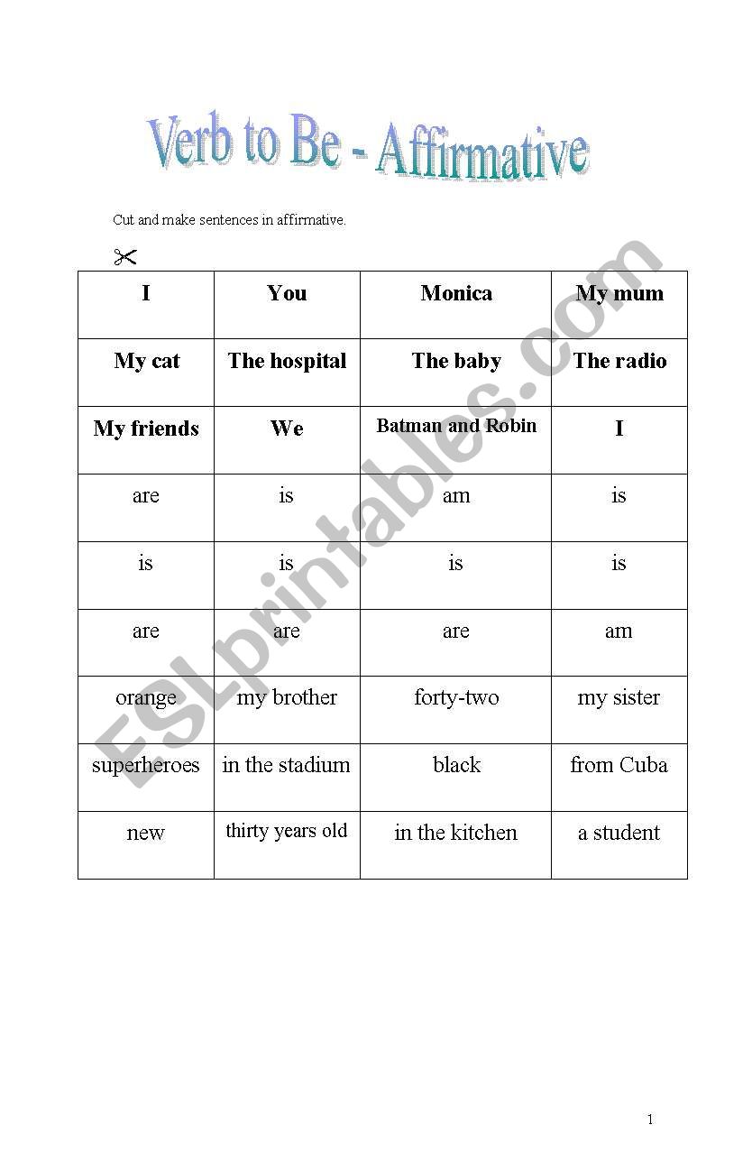 Verb to Be Affirmative - Negative - Puzzle