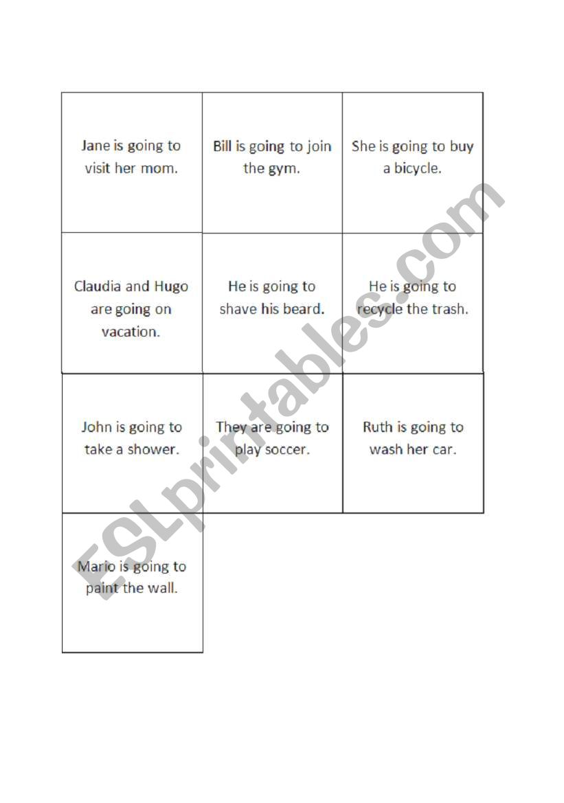 Going to, memory game (2/2) worksheet