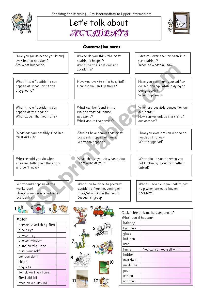 Let´s talk about ACCIDENTS worksheet Let´s talk about ACCIDENTS worksheet