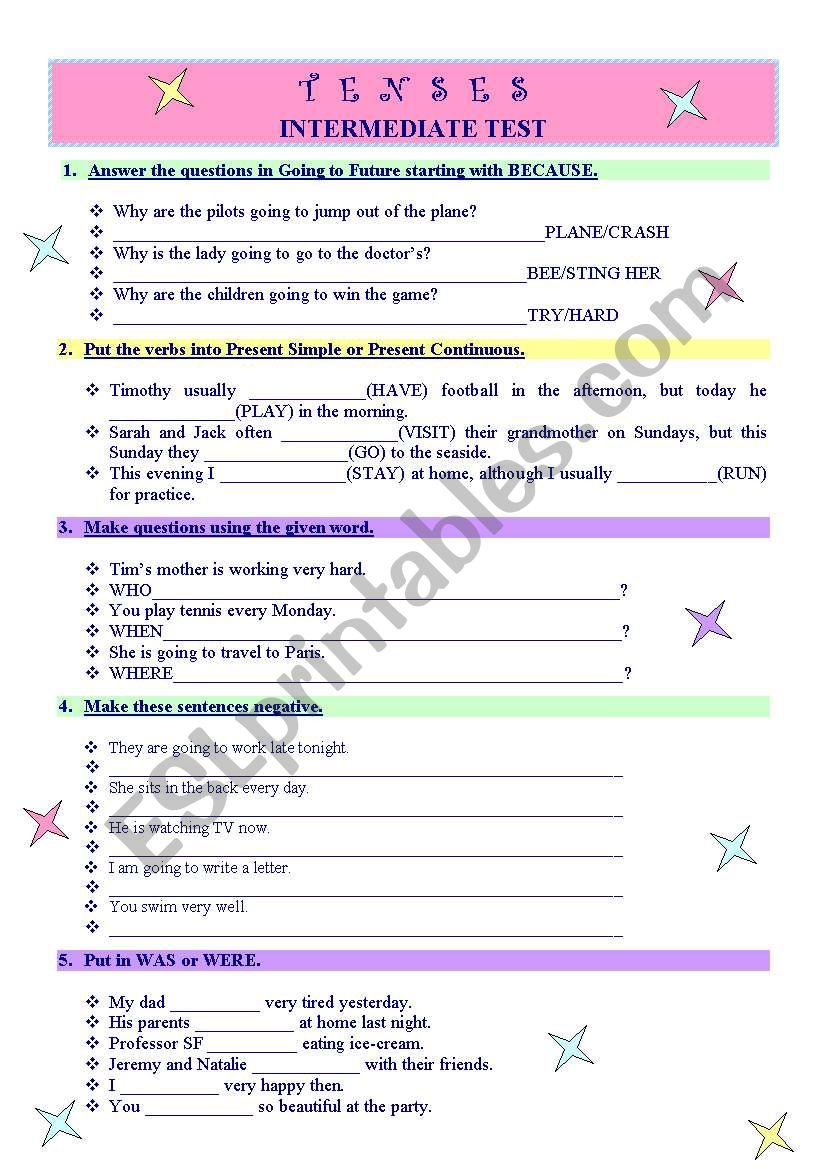 TENSES - revision test for intermediate kids