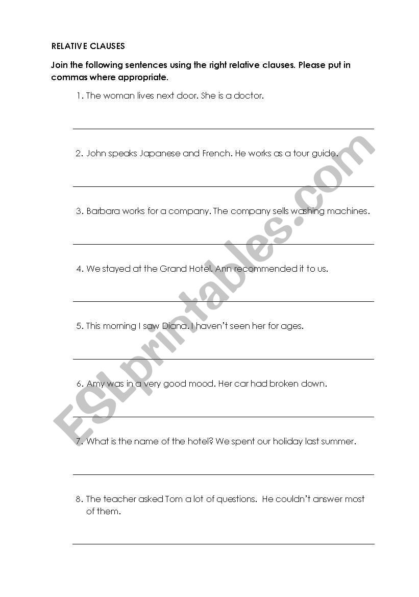 Relative Clauses  worksheet