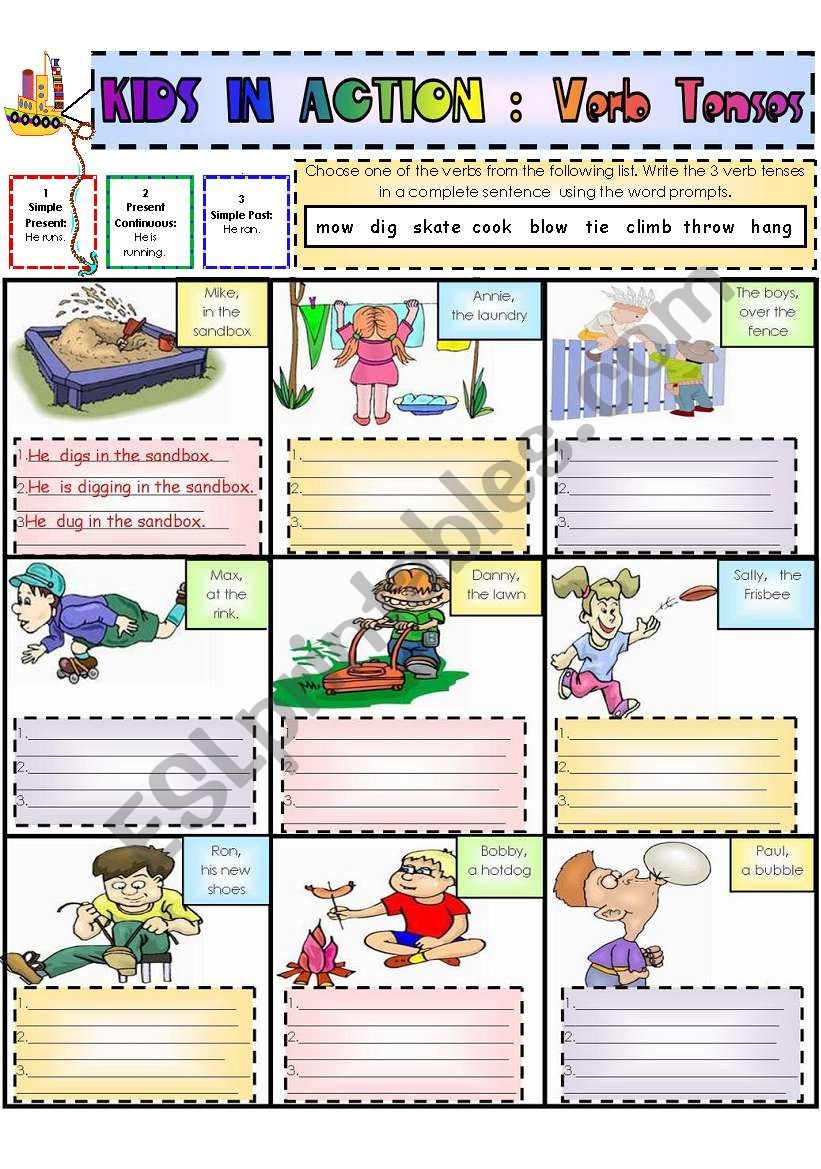 Kids In Action: Verb Tenses worksheet