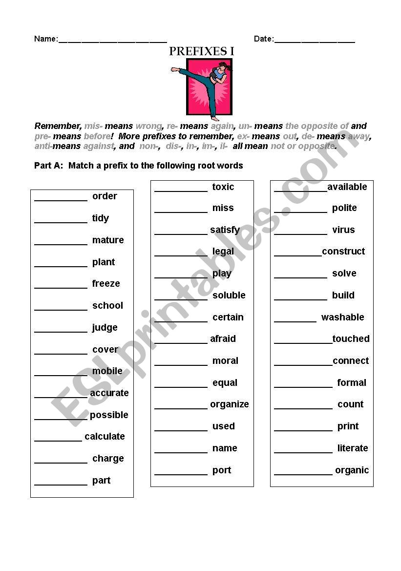 Prefixes worksheet