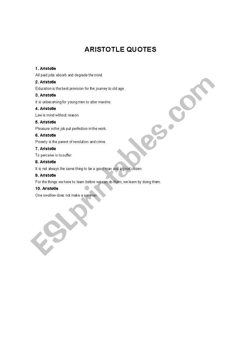 Aristotle Quotes worksheet