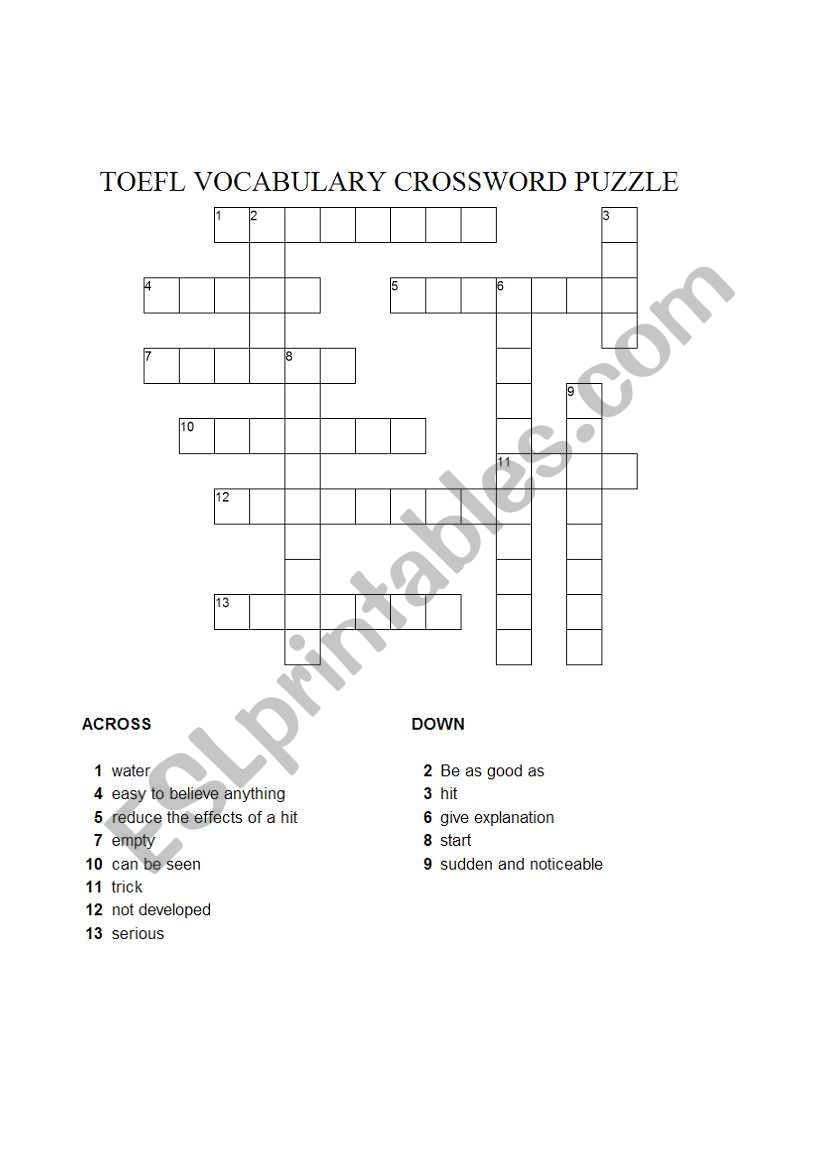 TOEFL Crossword Puzzle worksheet