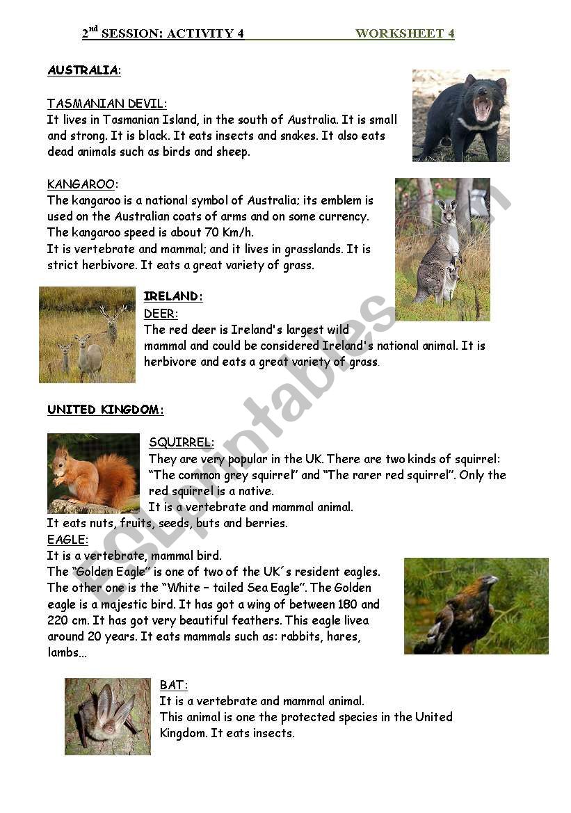 English worksheets: english speaking countries: animals
