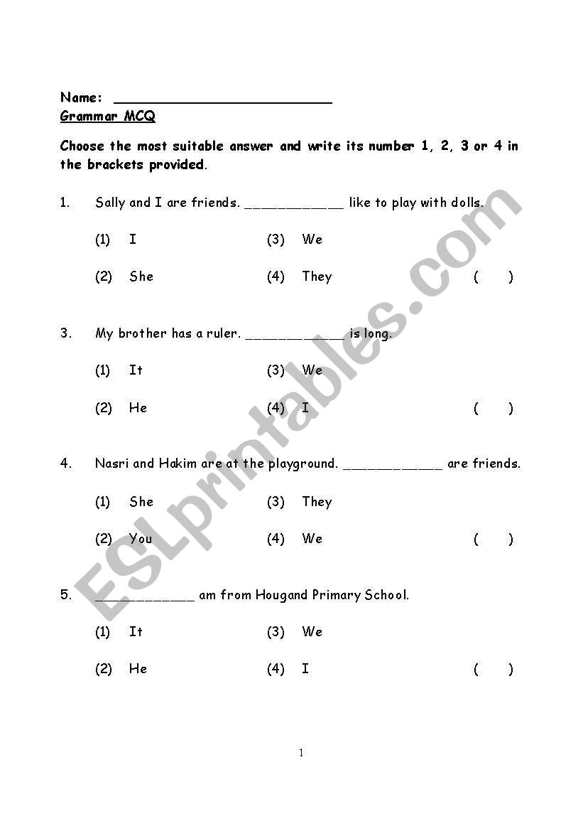 Personal Pronouns worksheet