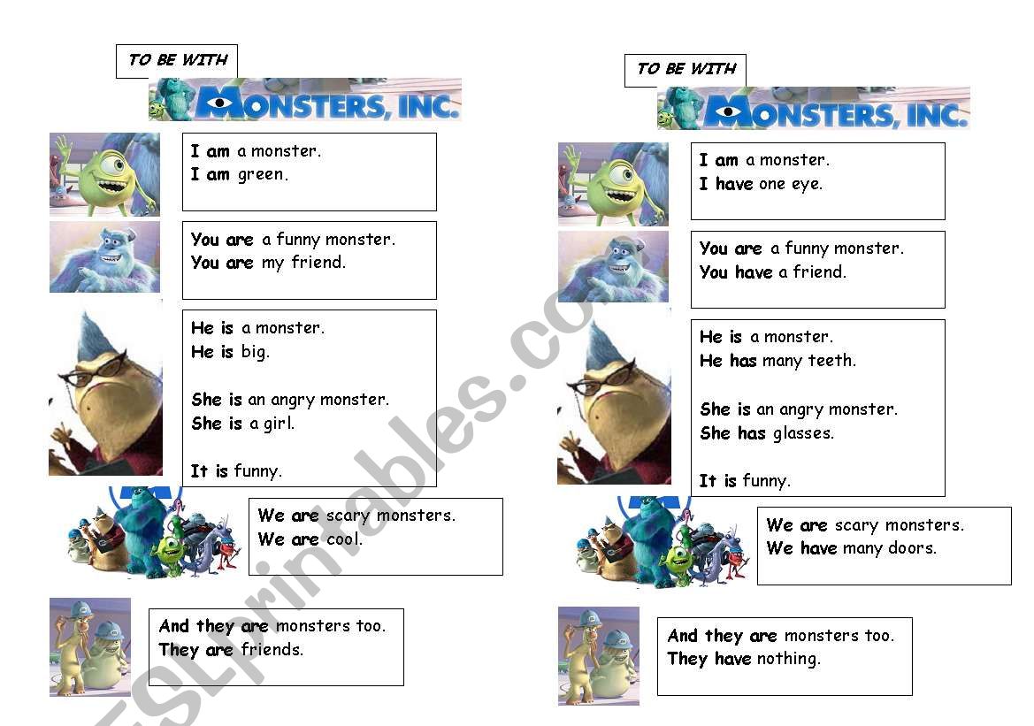 Monsters inc with verb to be. worksheet