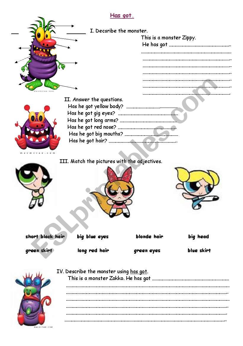 The monster has got... worksheet