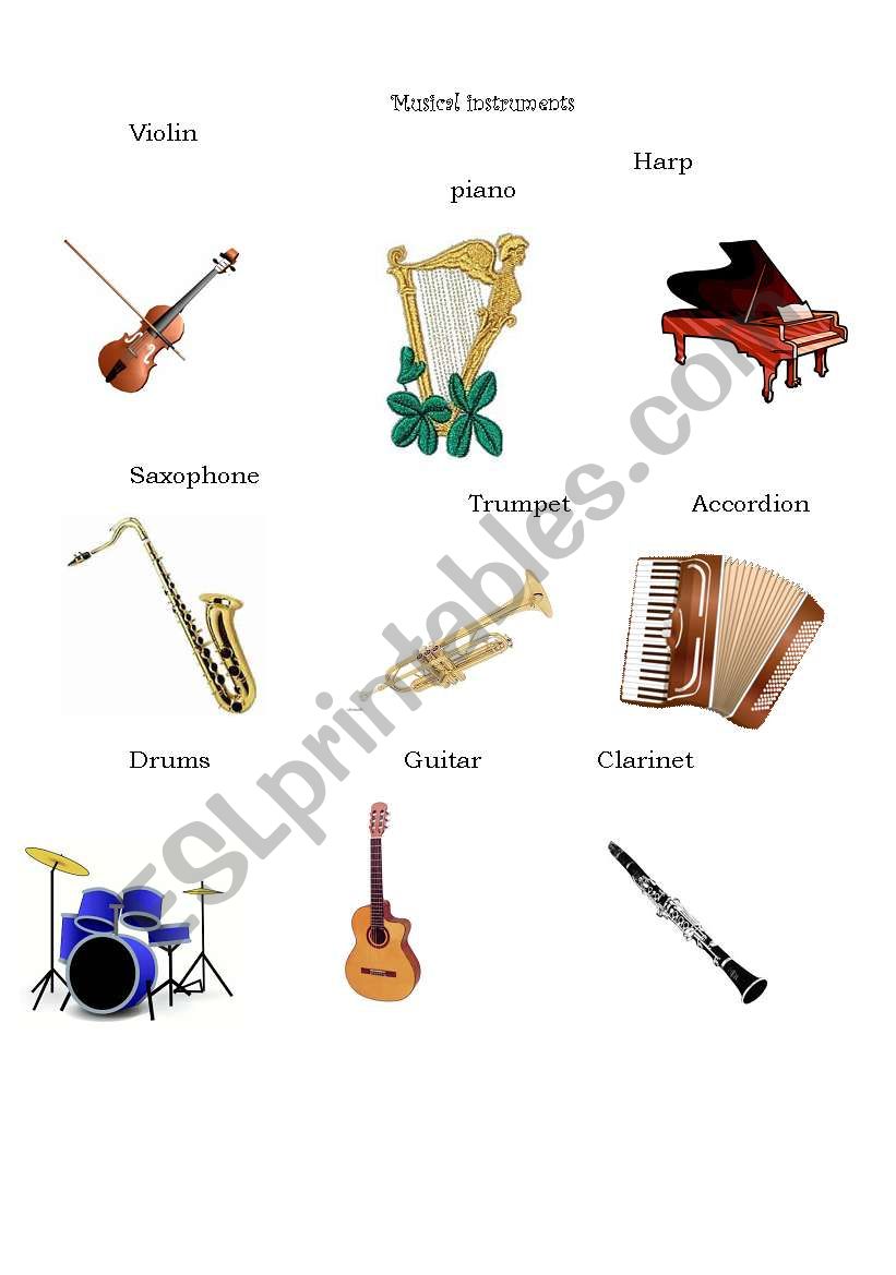 Musical instruments worksheet