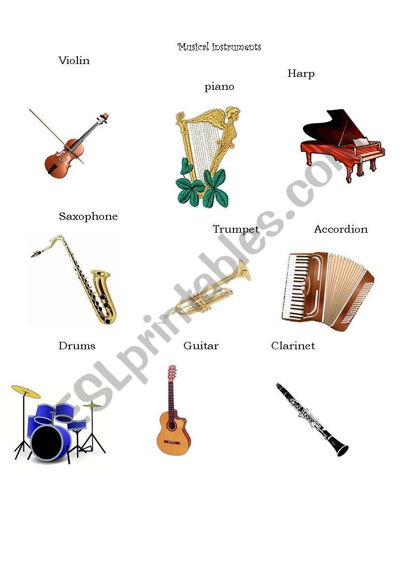 Musical instruments worksheet