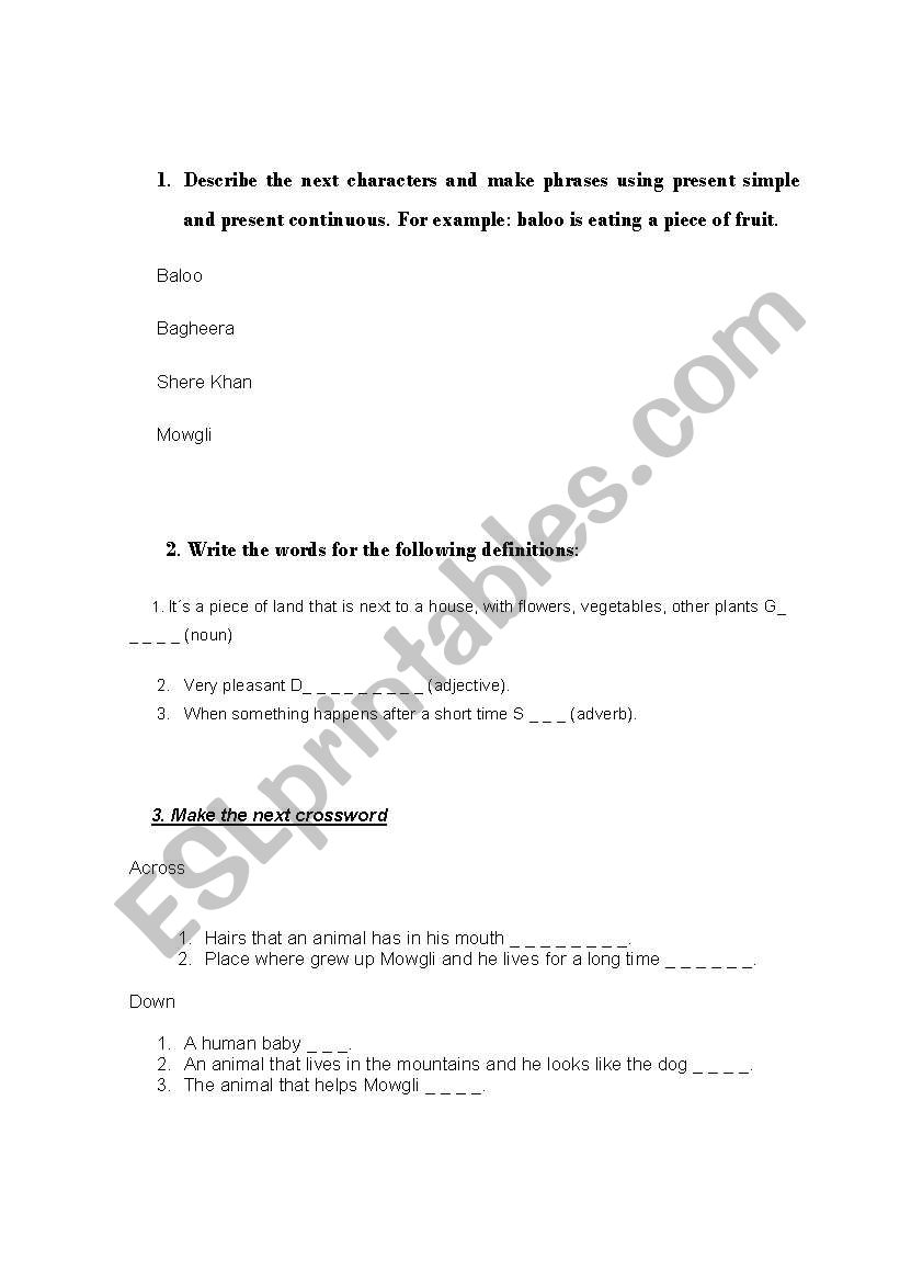 jungle book worksheet