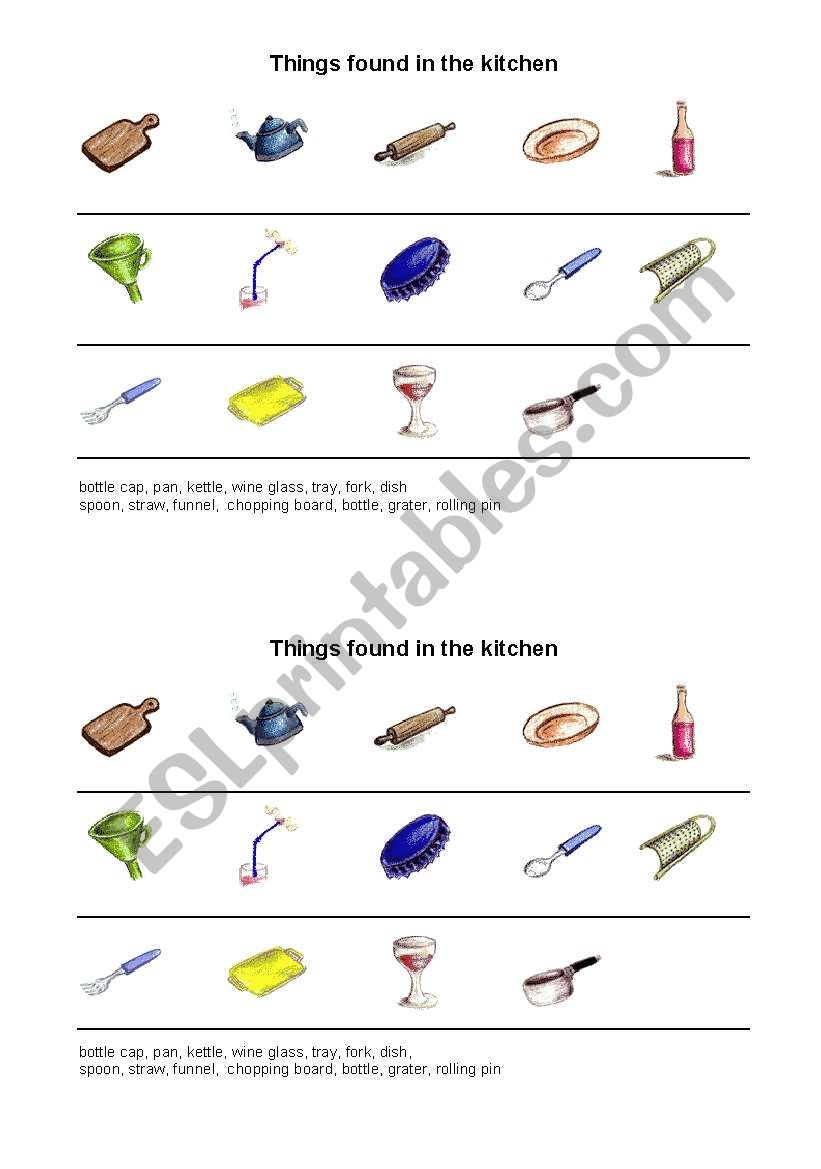 kitchen items worksheet