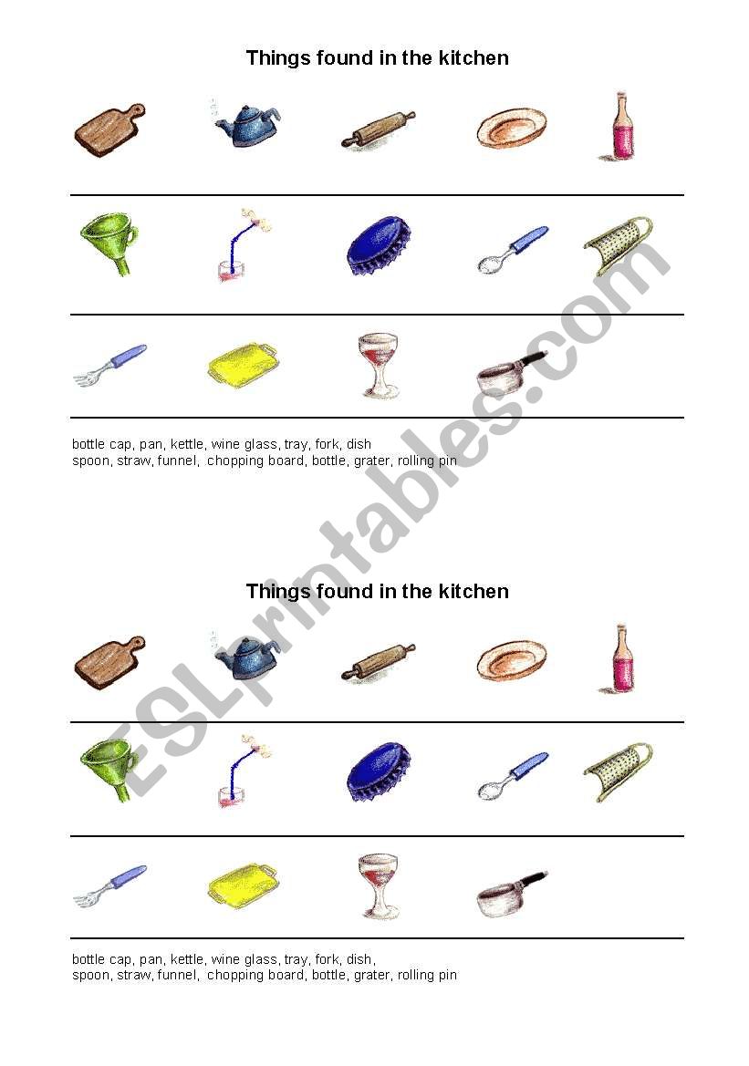 kitchen items worksheet