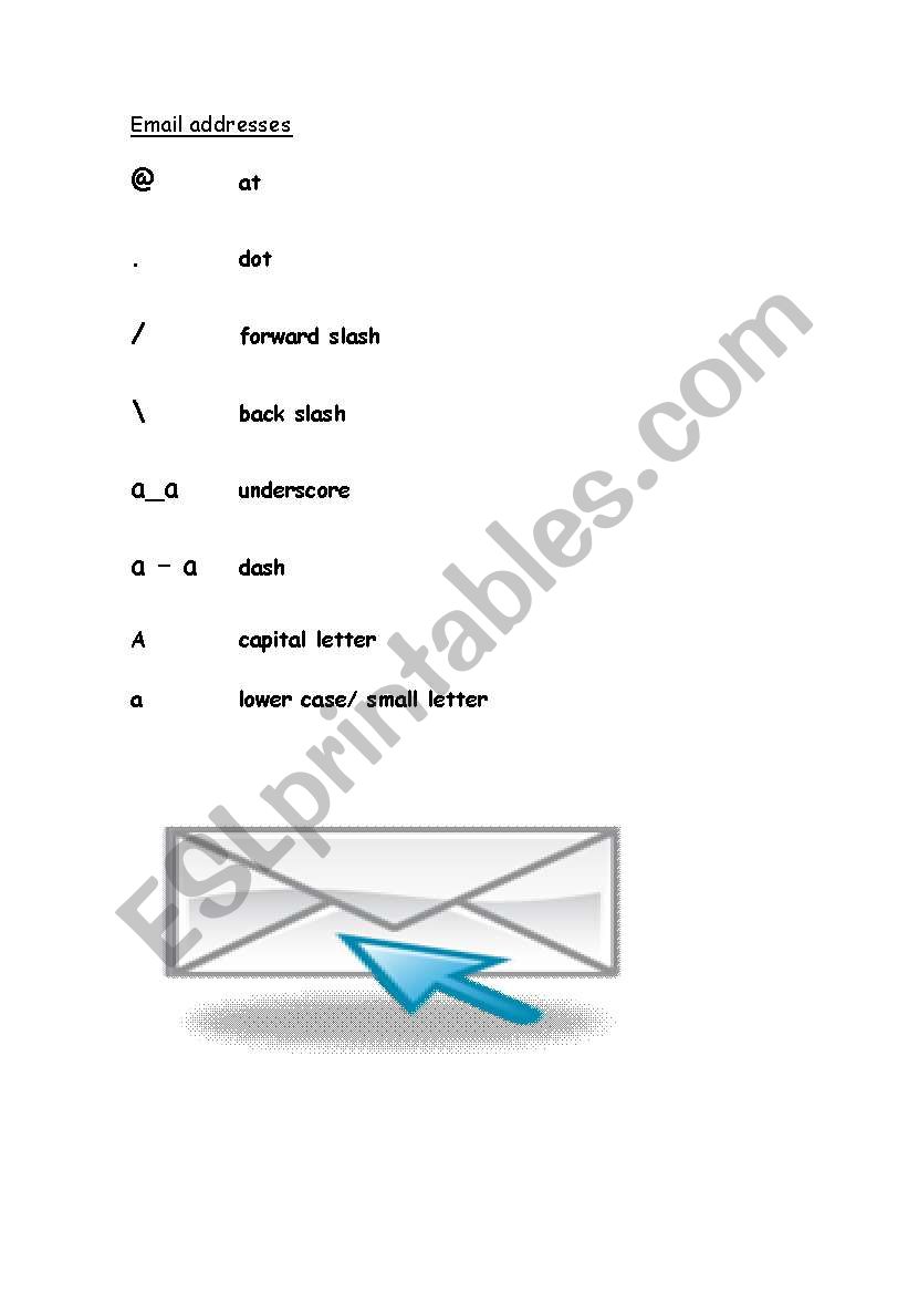 email addresses: common symbols