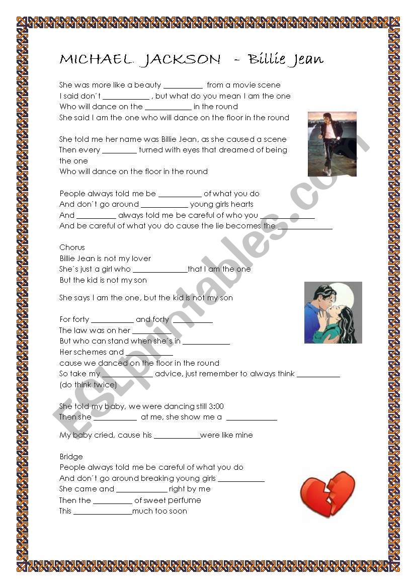 Michael Jackson - Billie Jean worksheet