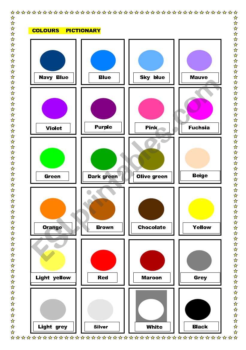 Colours pictionary worksheet