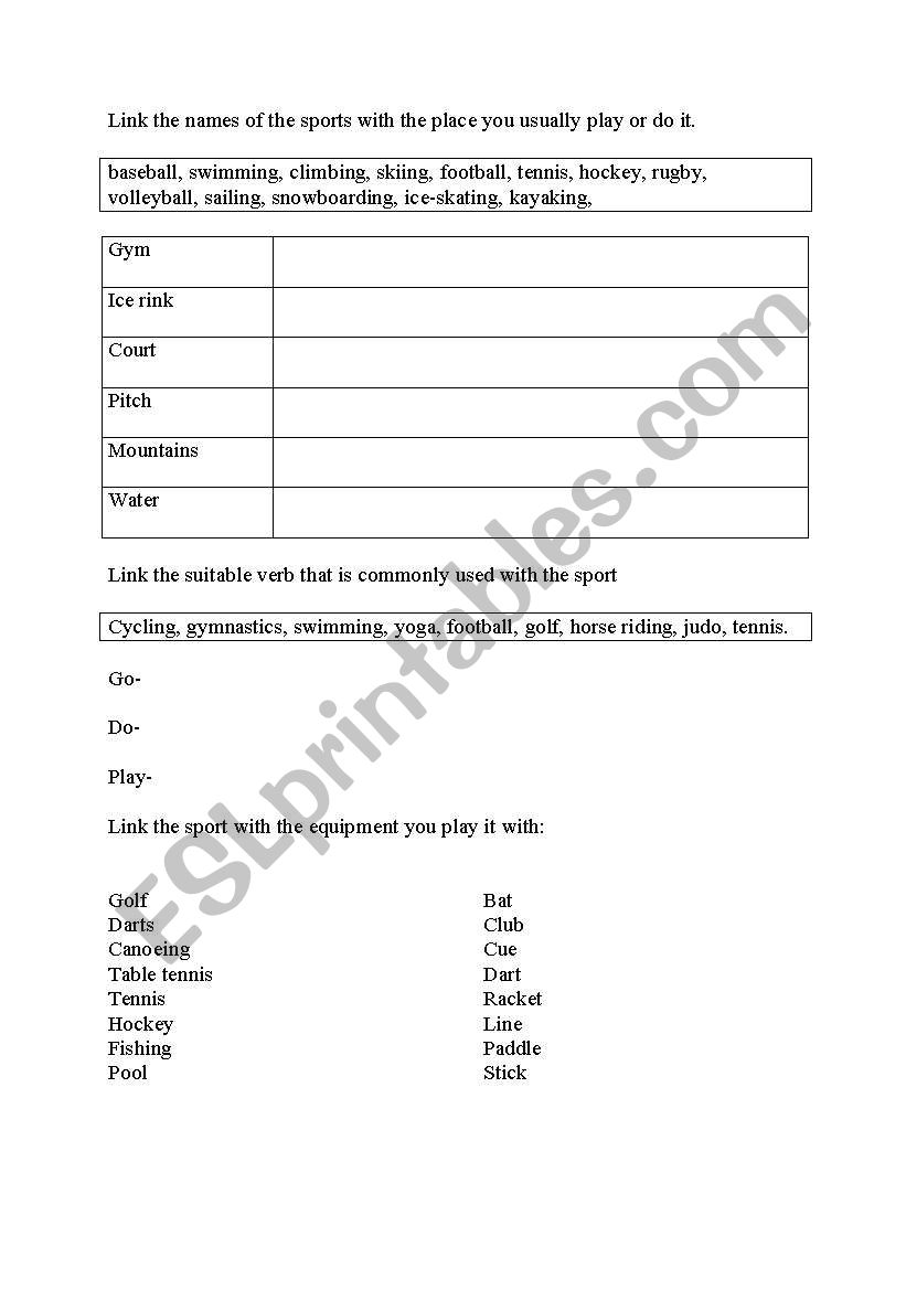 Sports worksheet