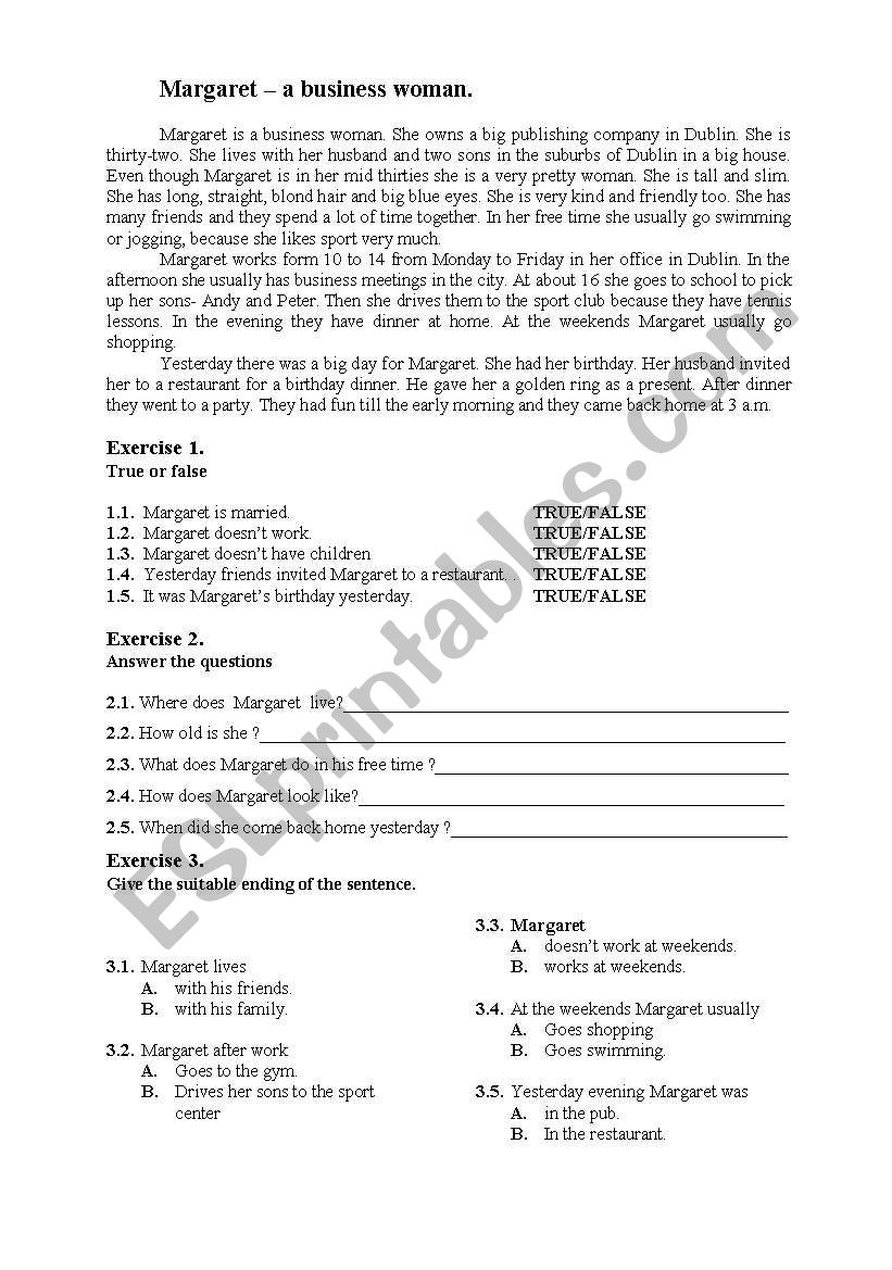 Margaret a business woman  worksheet