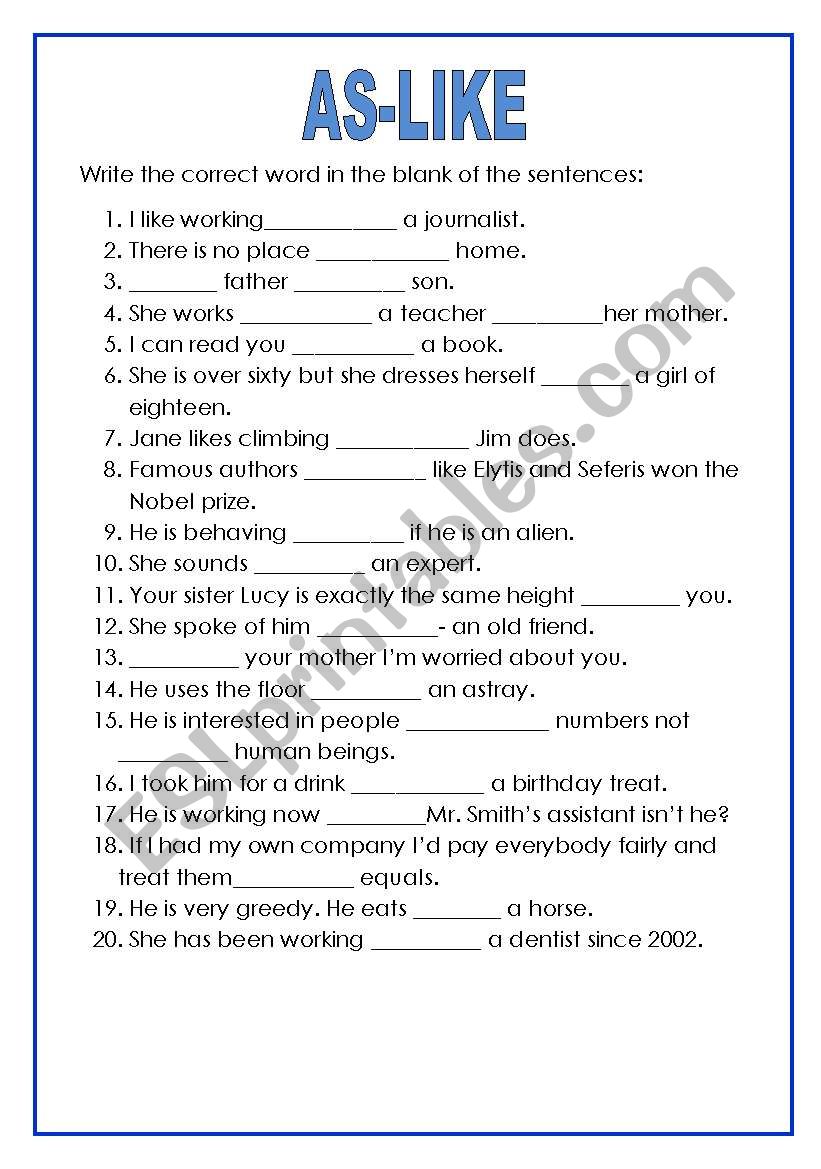 AS-LIKE worksheet