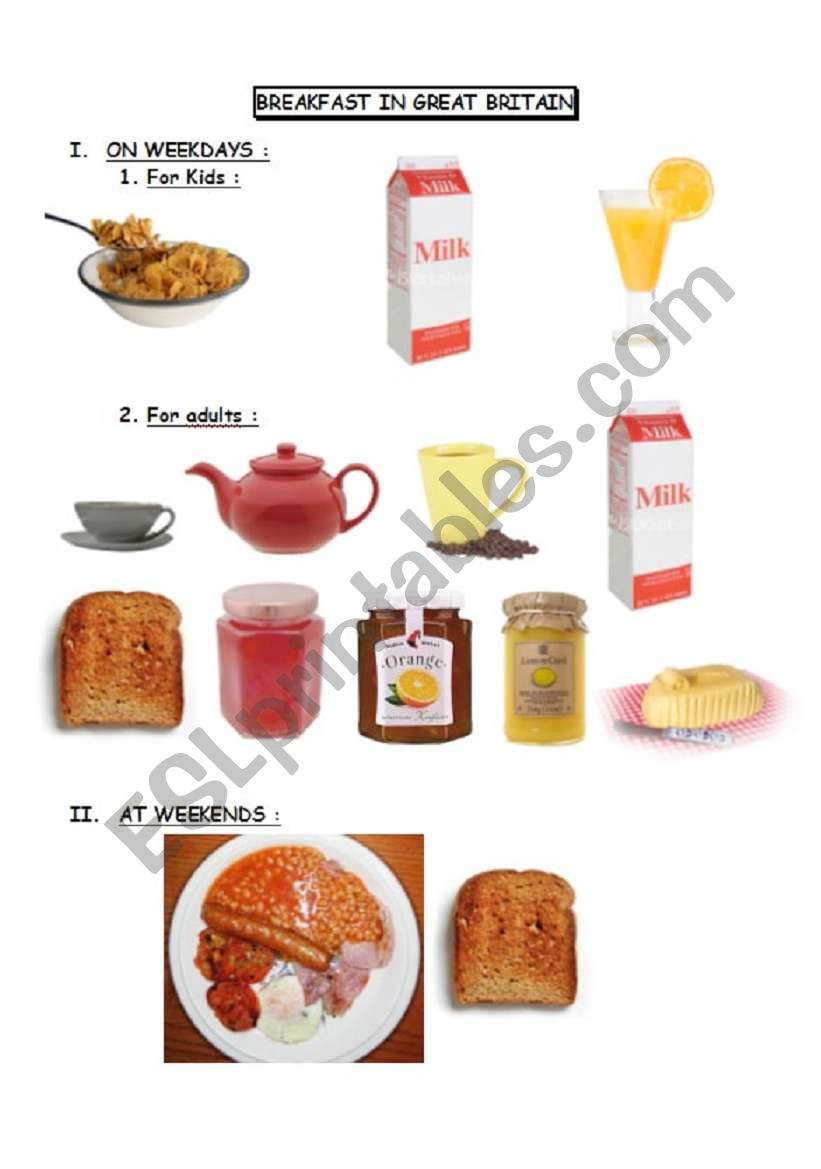 Breakfast in Great Britain worksheet