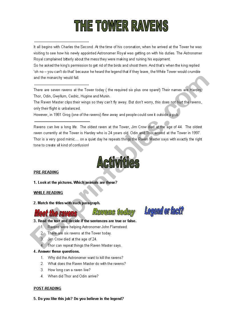 The Tower Ravens worksheet