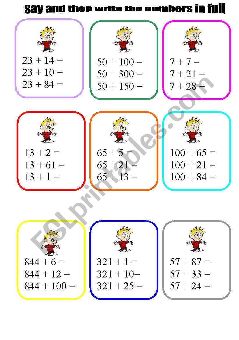 cards numbers worksheet