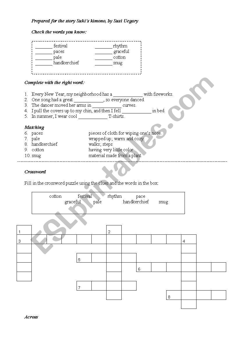 Suki´s Kimono, worksheet