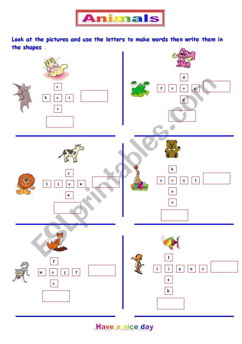 animals  worksheet