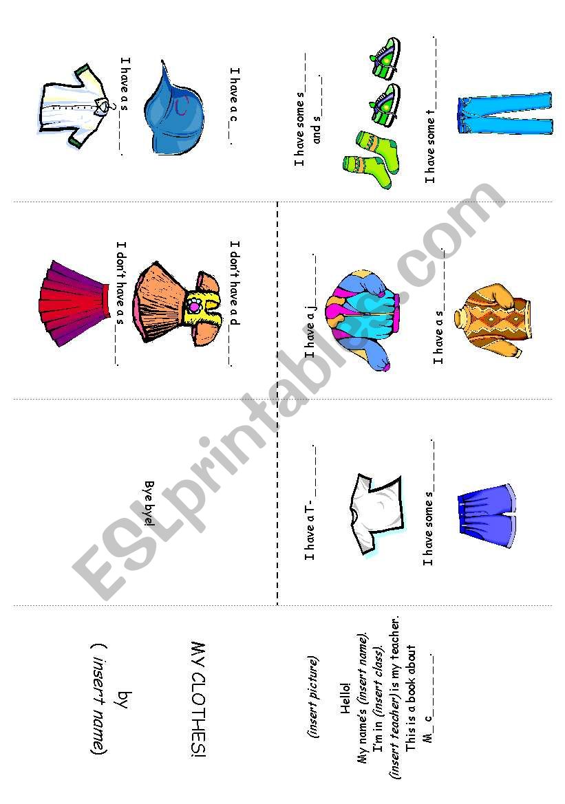 Boys Clothes booklet worksheet