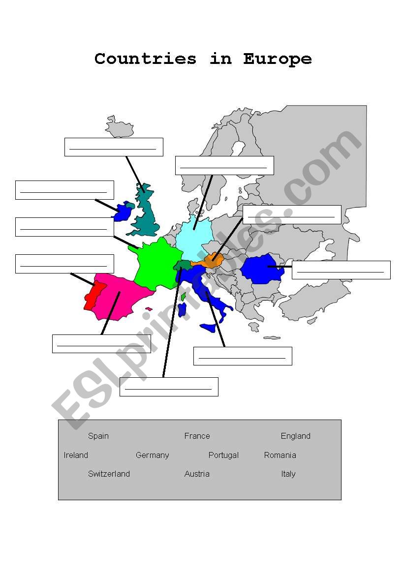 Countries in Europe worksheet