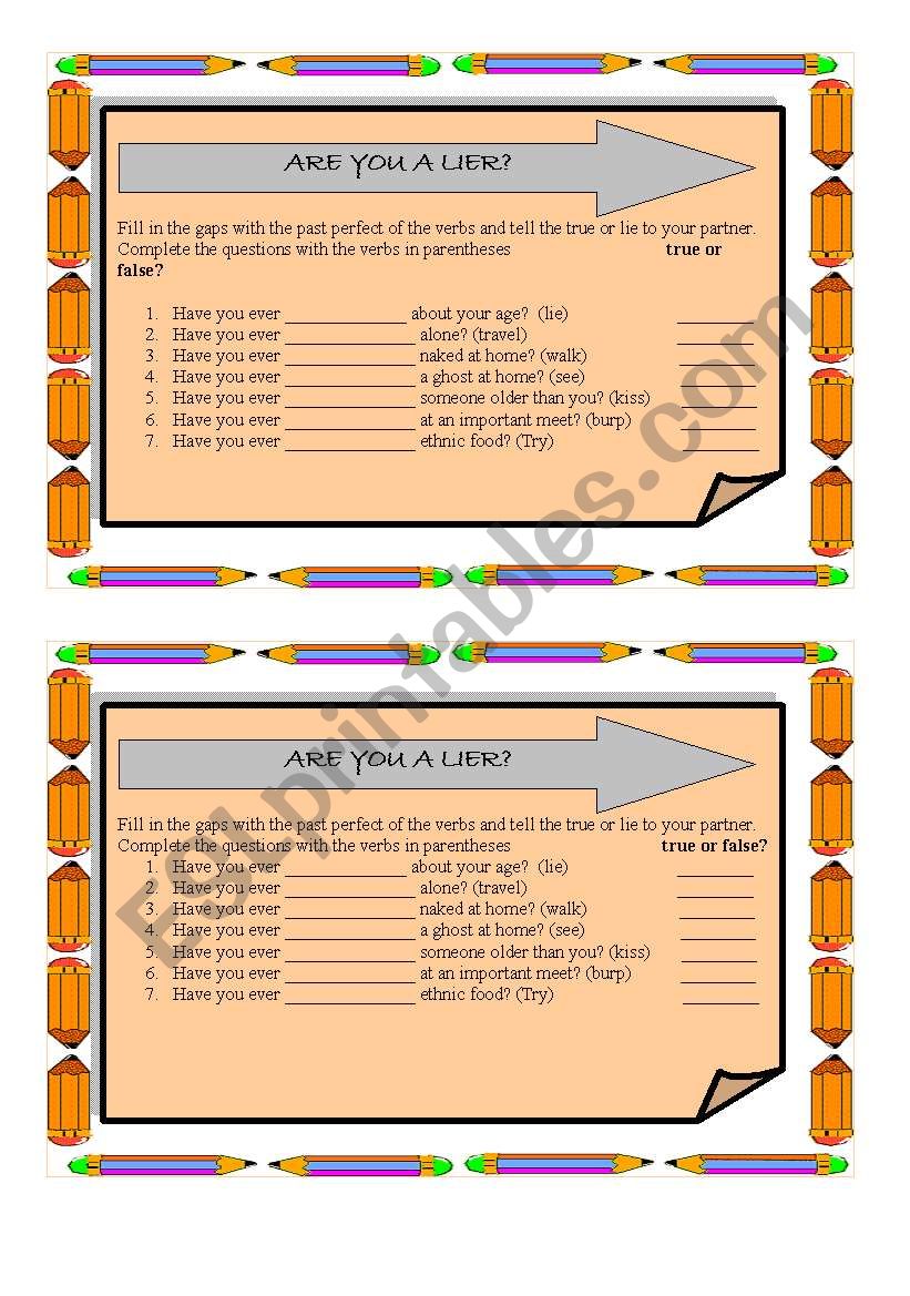 are you a liar? worksheet