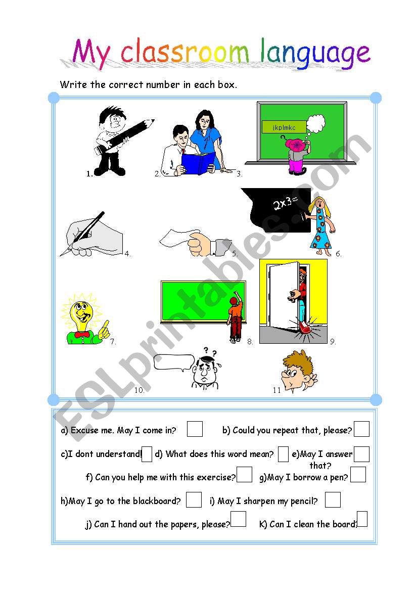 My classroom language worksheet