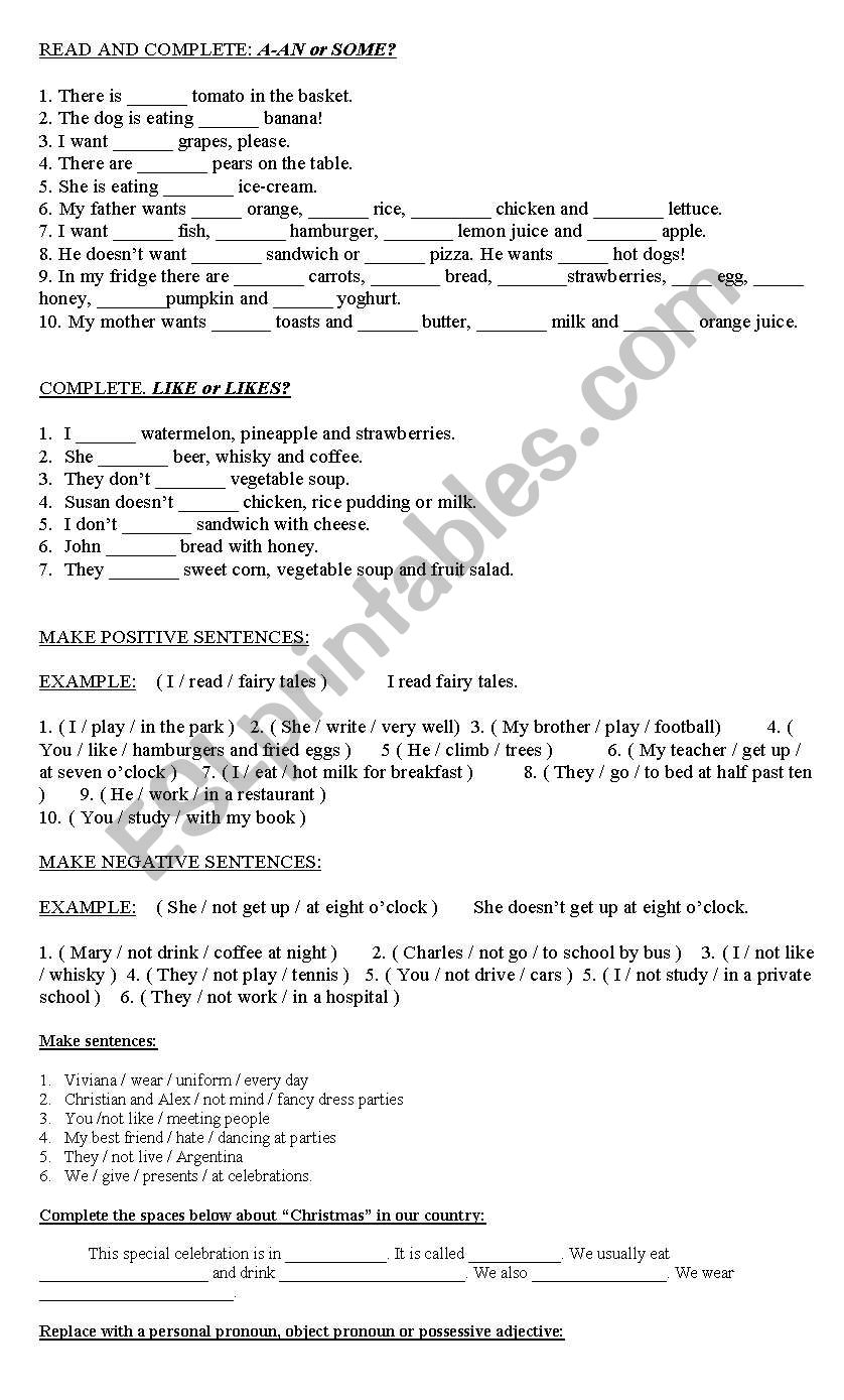 Elementary grammar practice  worksheet